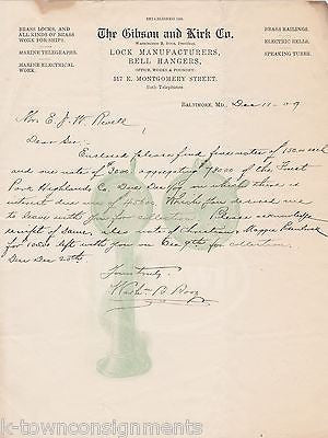 WASHINGTON BOOZ GIBSON & KIRK LOCK COMPANY BALTIMORE MD AUTOGRAPH SIGNED LETTER - K-townConsignments