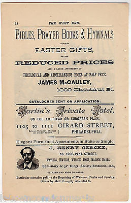 McCAULEY'S CHRISTIAN BOOK STORE MARTIN'S HOTEL PHILA PA ANTIQUE ADVERTISING PAGE - K-townConsignments