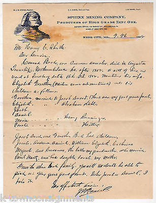SPHINX MINING COMPANY WEBB CITY MO ZINC ORE ANTIQUE SIGNED STATIONERY LETTERHEAD - K-townConsignments