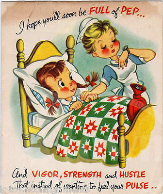 Cute Little Girl Weight Lifting Vintage Pop Graphic Art Get Well Greetings Card - K-townConsignments