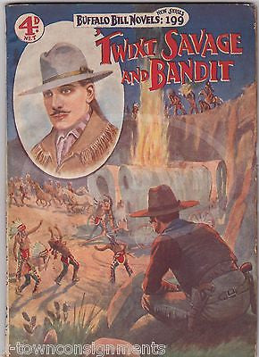 TWIXT SAVAGE & BANDIT BUFFALO BILL NOVEL ANTIQUE GRAPHIC ART COVER STORY BOOK - K-townConsignments