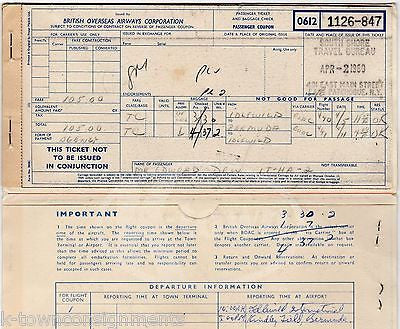 BRITISH OVERSEAS AIRWAYS AIRLINE VINTAGE GRAPHIC ADVERTISING FLIGHT TICKET - K-townConsignments