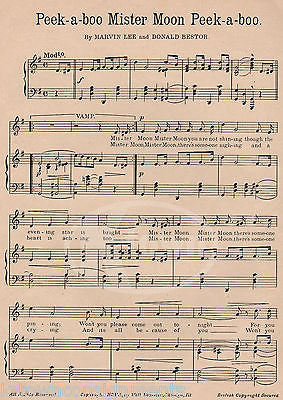 PEEK A BOO MISTER MOON ALEXANDER & SCOTT BLACK AMERICANA ANTIQUE SHEET MUSIC - K-townConsignments