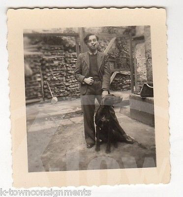 TOUGH YOUNG MAN & HIS SHINY BLACK LABRADOR DOG VINTAGE AMERICANA SNAPSHOT PHOTO - K-townConsignments