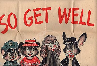 CUTE KITTEN CAT COP POLICE HUMOR GRAPHIC FOLD-OUT POSTER VINTAGE GET WELL CARD - K-townConsignments
