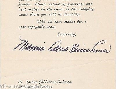 MAMIE EISENHOWER 1st LADY ORIGINAL AUTOGRAPH SIGNED LETTER TO SWEDISH AUTHOR - K-townConsignments