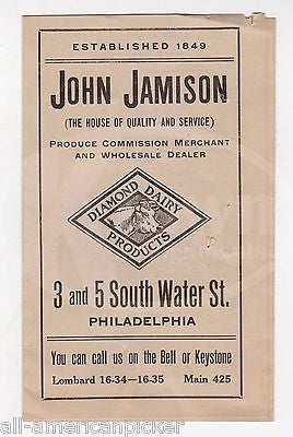 JOHN JAMISON DIAMOND DAIRY PRODUCTS PHILADELPHIA PA ANTIQUE GRAPHIC ADVERTISING - K-townConsignments