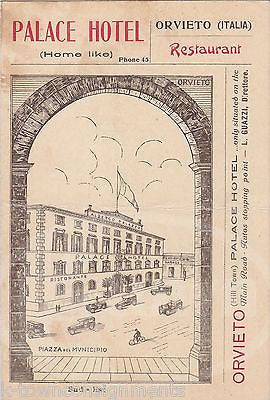 PALACE HOTEL & RESTAURANT ORVIETO ITALY ANTIQUE 1930s GRAPHIC ADVERTISING FLYER - K-townConsignments