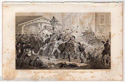 MASSACHUSETTS 6th BALTIMORE ATTACK SCENE ANTIQUE GRAPHIC ENGRAVING PRINT 1863 - K-townConsignments