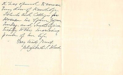 ELIZABETH STORRS MEAD MOUNT HOLYOKE COLLEGE PRESIDENT AUTOGRAPH SIGNED LETTER - K-townConsignments