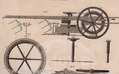 EARLY FARMING EQUIPMENT REAPING MACHINE INVENTION ANTIQUE ENGRAVING PRINT 1832 - K-townConsignments