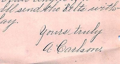 ANDREW CARLSON BLOOMFIELD NEW JERSEY ANTIQUE AUTOGRAPH SIGNED ADVERTISING LETTER - K-townConsignments