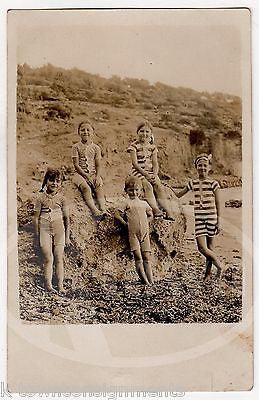 CUTE FRENCH CHILDREN IN VICTORIAN SWIMSUITS ANTIQUE REAL PHOTO POSTCARD RPPC - K-townConsignments
