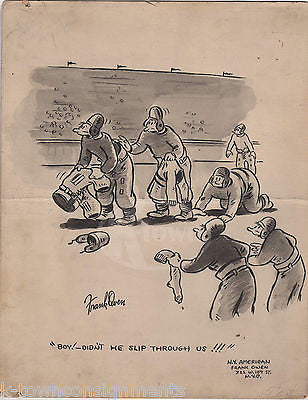 FRANK OWEN INK & WATER COLOR ORIGINAL AUTOGRAPH SIGNED FOOTBALL CARTOON DRAWING - K-townConsignments