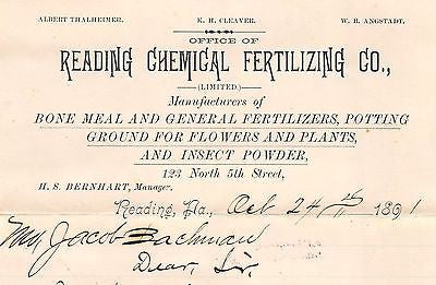 READING CHEMICAL COMPANY PENNSYLVANIA ANTIQUE FARM ADVERTISING LETTERHEAD 1891 - K-townConsignments
