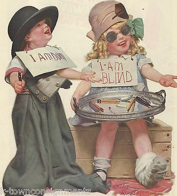 LITTLE GIRLS PANHANDING VINTAGE LESLIE THRASHER GRAPHIC COVER PRINT - K-townConsignments