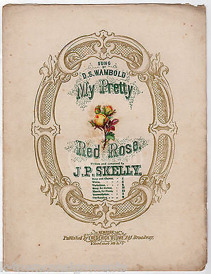 MY PRETTY RED ROSE WAMBOLD & SKELLY SONG ANTIQUE GRAPHIC ART SHEET MUSIC 1877 - K-townConsignments