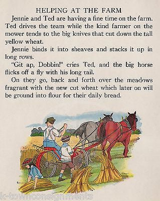 BALING HAY AT THE FARM ANTIQUE CHILDREN'S POEM GRAPHIC ILLUSTRATION PRINT 1922 - K-townConsignments