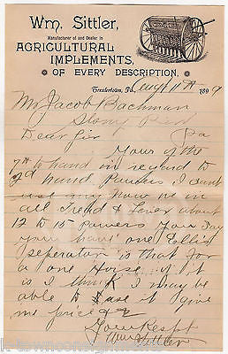 SITTLER AGRICULTURE EQUIPMENT TREXLERTOWN PA ANTIQUE GRAPHIC ADVERTISING LETTER - K-townConsignments