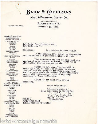 BARR & CREELMAN MILL & PLUMBING ROCHESTER NY ANTIQUE SIGNED STATIONERY LETTER - K-townConsignments