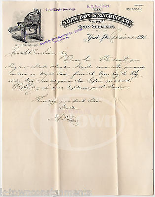 YORK BOX MACHINE COMPANY FARM EQUIPMENT ANTIQUE GRAPHIC ADVERTISNG LETTER 1891 - K-townConsignments