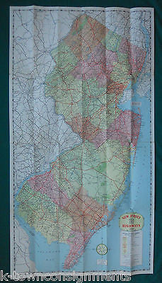 NEW JERSEY HIGHWAYS 1946 VINTAGE GRAPHIC TRAVEL ADVERTISING FOLD-OUT MAP - K-townConsignments