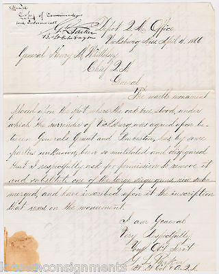 CIVIL WAR PEMBERTON VICKSBURG SURRENDER MONUMENT OFFICIAL MILITARY LETTERS 1866 - K-townConsignments