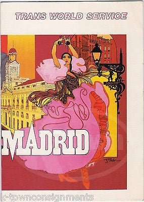 TWA TRANS WORLD AIRLINES VINTAGE BOB PEAK MADRID SPAIN GRAPHIC ART DINNER MENU - K-townConsignments