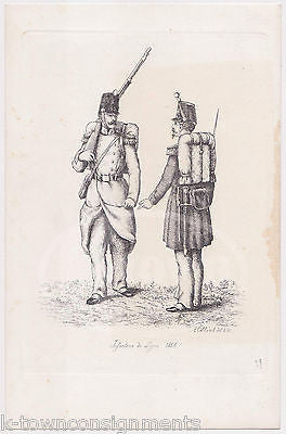 FRENCH INFANTRY DE SIGNE SOLDIERS IN UNIFORM ANTIQUE GRAPHIC ENGRAVING PRINT - K-townConsignments