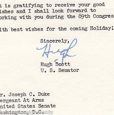 HUGH SCOTT PENNSYLVANIA SENATOR AUTOGRAPH SIGNED LETTER TO SERGEANT AT ARMS 1964 - K-townConsignments