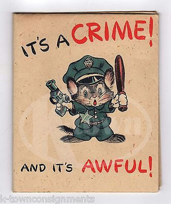 CUTE KITTEN CAT COP POLICE HUMOR GRAPHIC FOLD-OUT POSTER VINTAGE GET WELL CARD - K-townConsignments