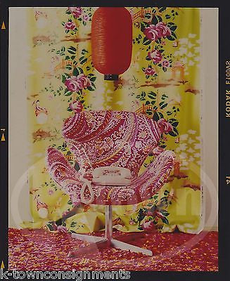 FUNKY PRINT RED CHAIR & ROTARY PHONE LIVING ROOM DECOR VINTAGE PHOTO NEGATIVE - K-townConsignments