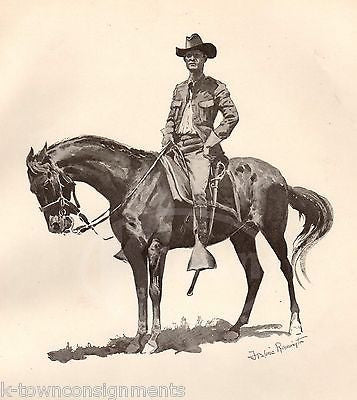 COWBOY ON HIS OWN MOUNT ANTIQUE REMINGTON GRAPHIC ILLUSTRATION PRINT 1902 - K-townConsignments