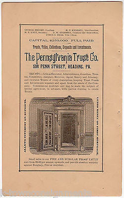 Pennsylvania Trust Co Bank Pennt St Reading PA Antique Graphic Advertising Print - K-townConsignments
