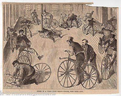 NEW YORK CITY HIGH-WHEELS & BICYCLE RIDING TRAINING SCHOOL ANTIQUE ENGRACING - K-townConsignments