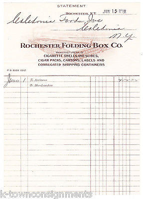 ROCHESTER FOLDING BOX COMPANY CIGARETTES NY ANTIQUE ADVERTISING SALES RECEIPT - K-townConsignments