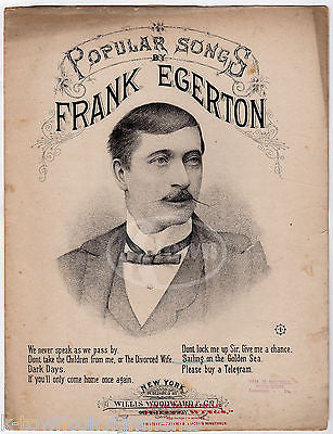 FRANK EDGERTON SAILING ON THE GOLDEN SEA ANTIQUE ENGRAVING SHEET MUSIC 1885 - K-townConsignments