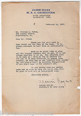 DONN FERDI ORCHESTRA SECRETARY ANTIQUE AUTOGRAPH SIGNED STATIONERY LETTERHEAD - K-townConsignments