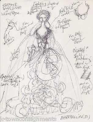 DER ROSENKAVALIER PRINCESS MARSCHALLIN SILK GARNET DRESS COSTUME DESIGN SKETCH - K-townConsignments