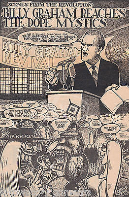 BILLY GRAHAM REVIVAL TENT HIPPIE POT HEADS VINTAGE POLITICAL CARTOON NEWS PRINT - K-townConsignments