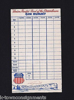 UNION PACIFIC RAILROAD STREAMLINES VINTAGE GRAPHIC ADVERTISING GUN RUMMY SCORER - K-townConsignments