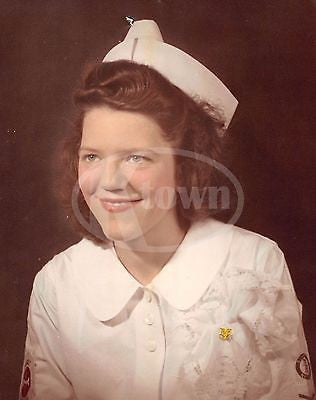 WWII NAVY SCHOOL NURSE WOMAN IN UNIFORM VINTAGE COLOR HEADSHOT PHOTOGRAPH - K-townConsignments
