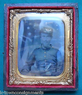 UNION CAVALRY CIVIL WAR SOLDIER IN UNIFORM BY AMERICAN FLAG AMBROTYPE PHOTOGRAPH - K-townConsignments