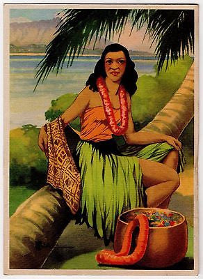 WWII POSTED HAWAII HULA GIRL VINTAGE GRAPHIC ARTIST CHRISTMAS GREETING CARD 1943 - K-townConsignments