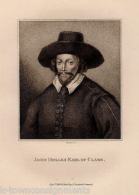 JOHN HOLLES EARL OF CLARE ENGLAND ANTIQUE PORTRAIT ENGRAVING PRINT BIO 1806 - K-townConsignments