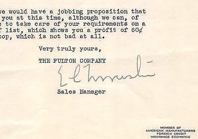 FULTON AUTOMOTIVE COMPANY MILWAUKEE ANTIQUE AUTOGRAPH SIGNED ADVERTISING LETTER - K-townConsignments