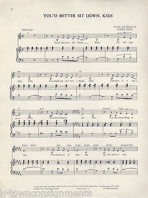 CHER YOU'D BETTER SIT DOWN KIDS BY SONNY BONO ORIGNAL VINTAGE SHEET MUSIC 1967 - K-townConsignments