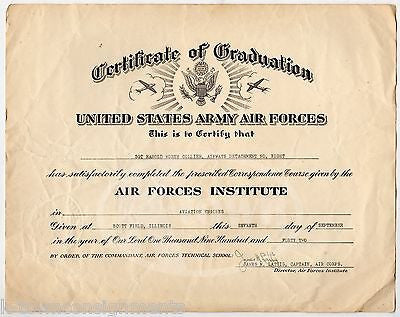 US ARMY AIR FORCES SCOTT FIELD ILLINOIS WWII SOLDIER GRADUATION CERTIFICATE 1942 - K-townConsignments