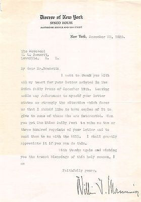 WILLIAM MANNING CATHOLIC DIOCESE NEW YORK VINTAGE AUTOGRAPH SIGNED LETTER 1930 - K-townConsignments