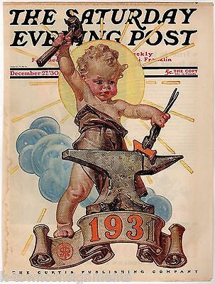 NEW YEAR'S BABY FORGING AHEAD LEYENDECKER COVER ART GRAPHIC MAGAZINE COVER 1932 - K-townConsignments